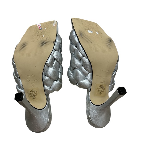 Marc Fisher Silver Metallic Heeled Sandals - Picture 8 of 9